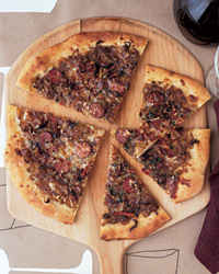 Homemade Pizza Recipes: Andouille Pizza with Onion Confit and Fontina Cheese