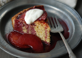 Almond and Orange Cake with Poached Plum Compote