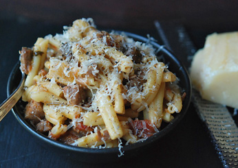 Pasta with Braised Pork, Red Wine and Pancetta