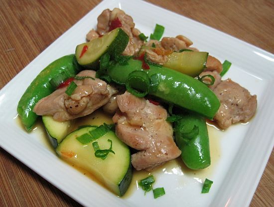 Spicy Chicken, Mushrooms and Snap Peas