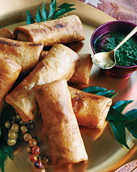 Crispy Turkey Kathi Rolls with Mint-and-Date Dipping Sauce