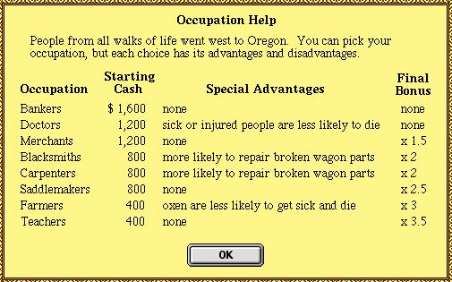 Oregon Trail Occupations